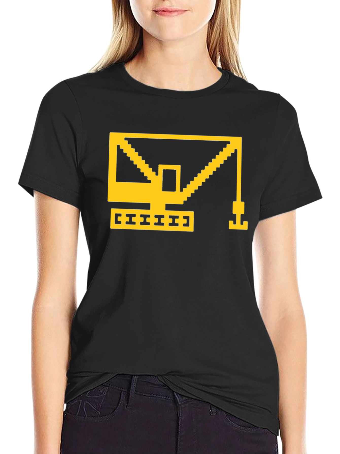 Retro 8-Bit Construction Crane Graphic T-Shirt