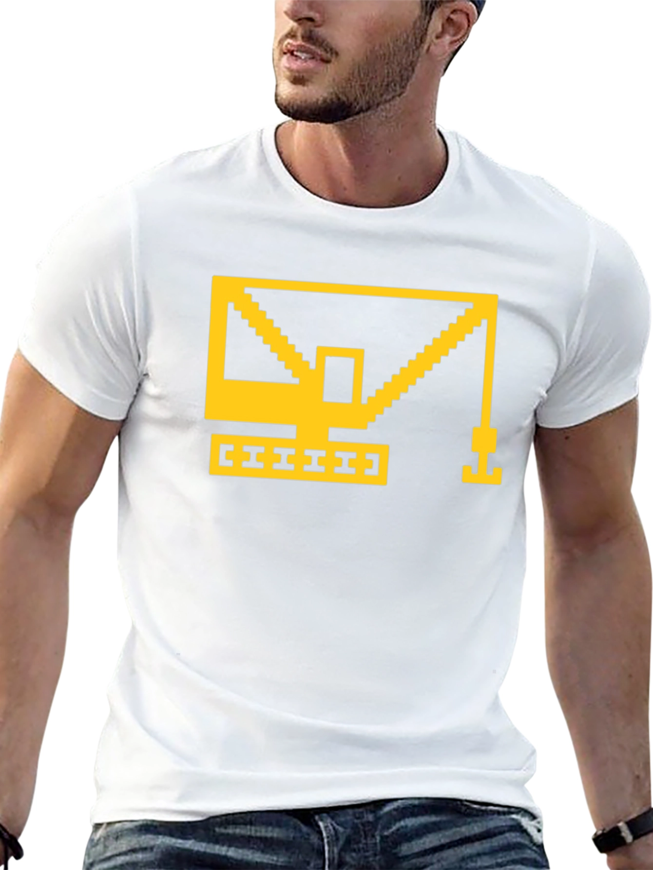Retro 8-Bit Construction Crane Graphic T-Shirt