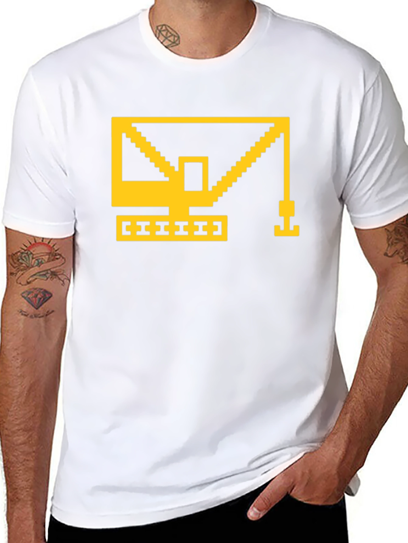 Retro 8-Bit Construction Crane Graphic T-Shirt