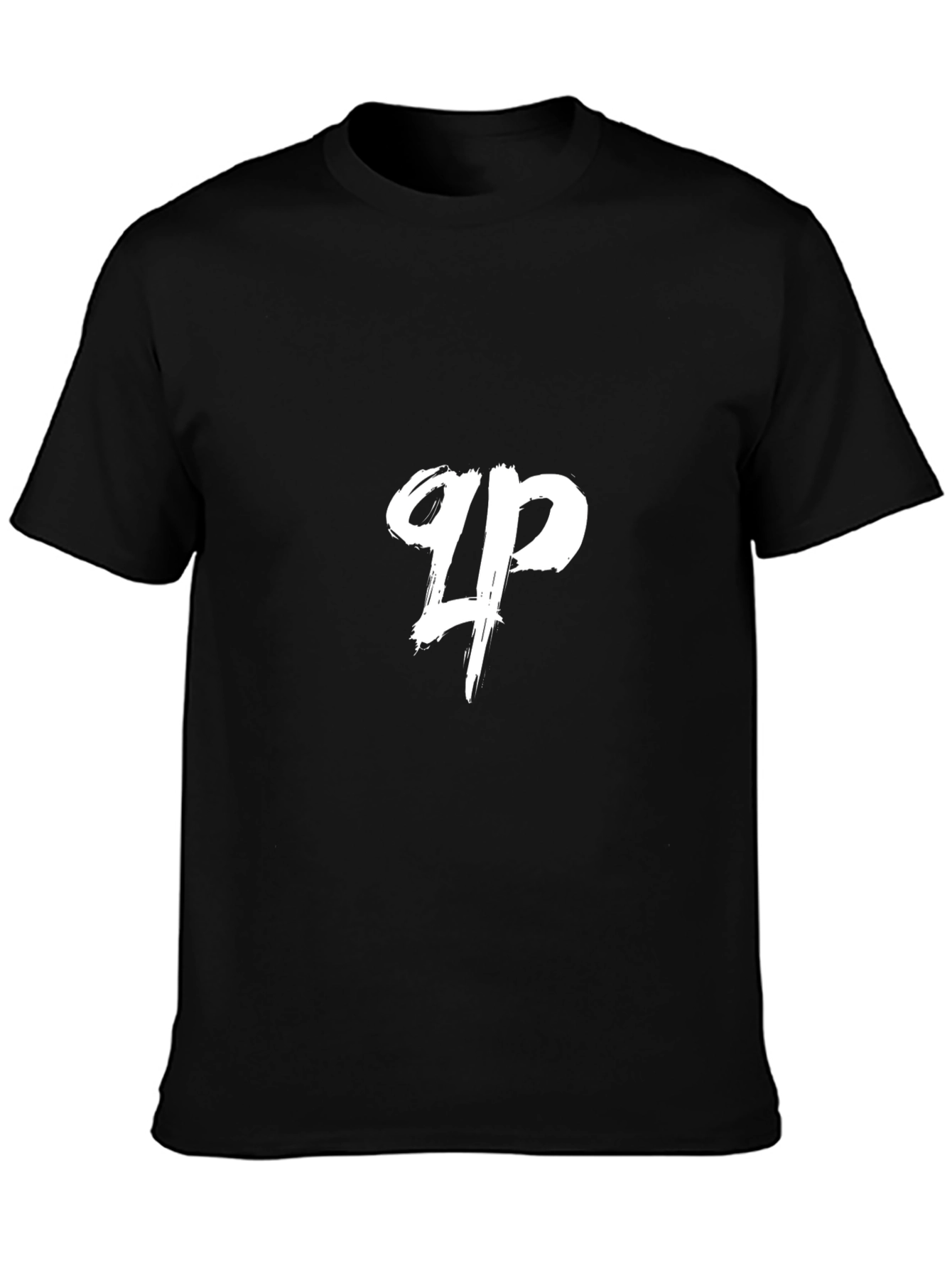 Black T-Shirt with White Brush Stroke Logo