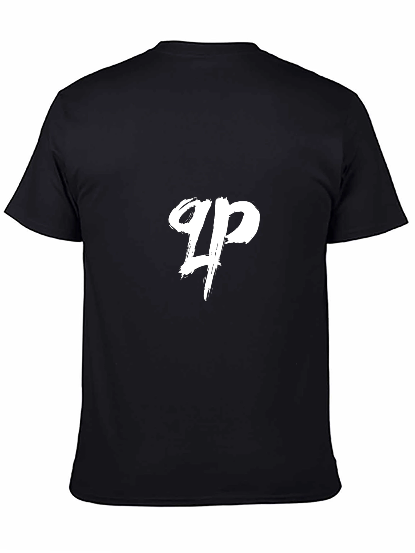 Black T-Shirt with White Brush Stroke Logo