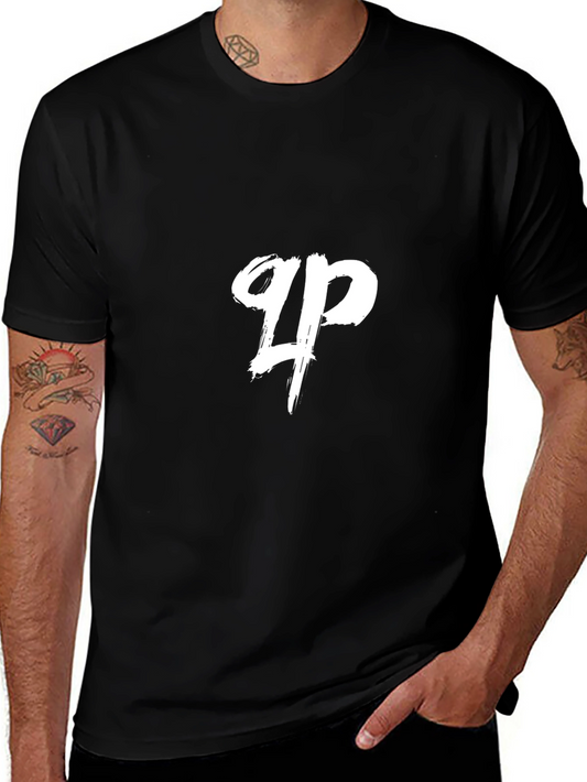 Black T-Shirt with White Brush Stroke Logo