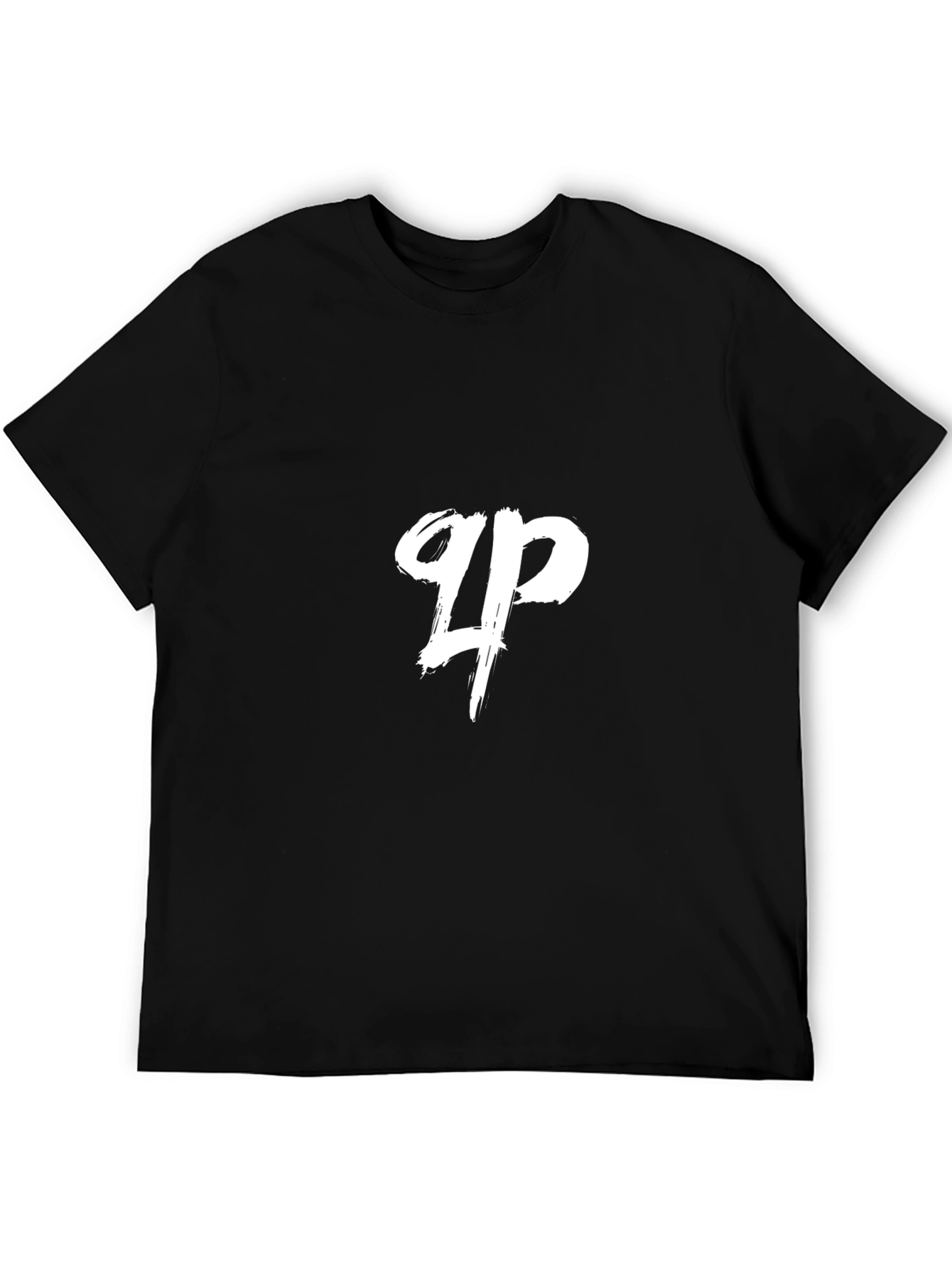 Black T-Shirt with White Brush Stroke Logo