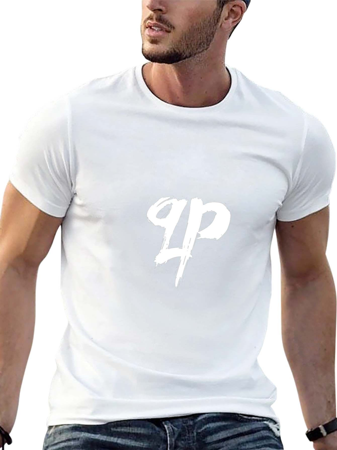 Black T-Shirt with White Brush Stroke Logo
