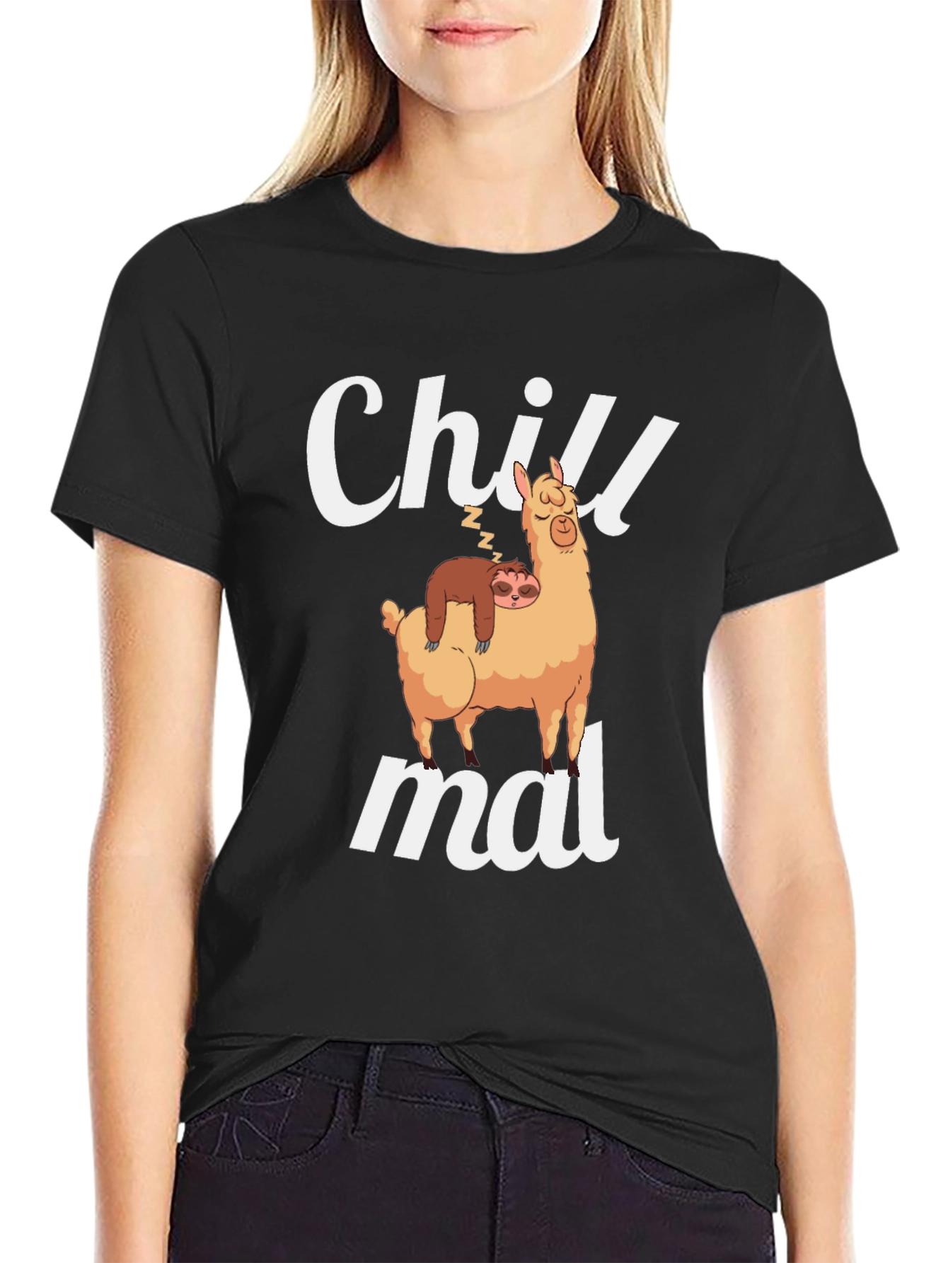 Chill Mal T-Shirt - Llama and Sloth Black Tee