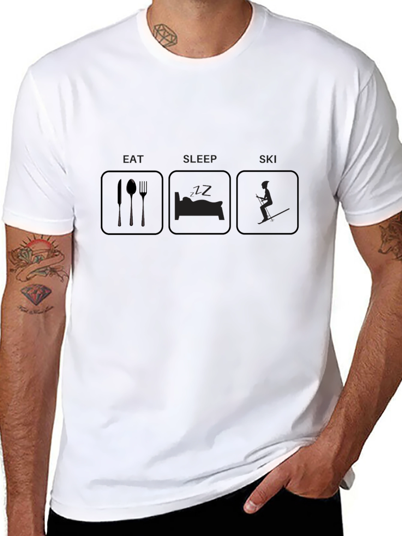 Eat Sleep Ski Black Graphic T-Shirt