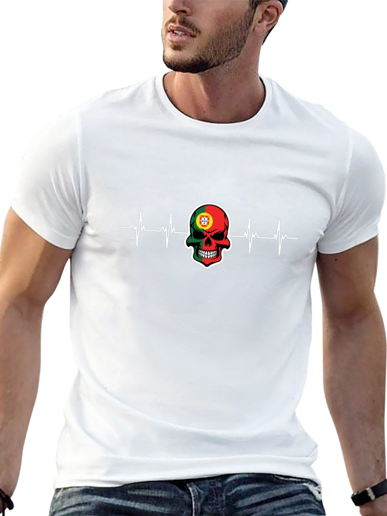 Portugal Skull Heartbeat Graphic T-Shirt