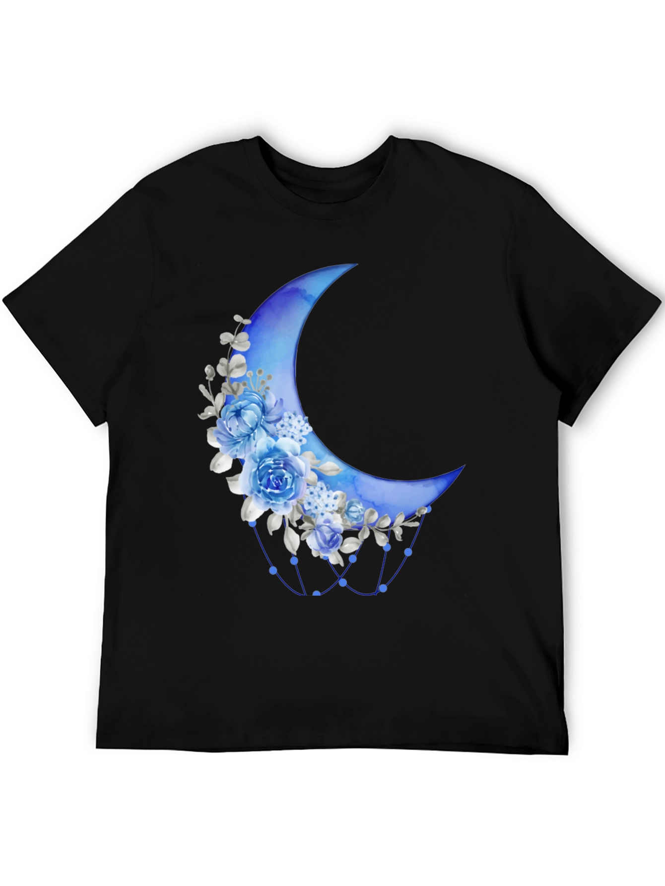 Floral Crescent Moon Black T-Shirt