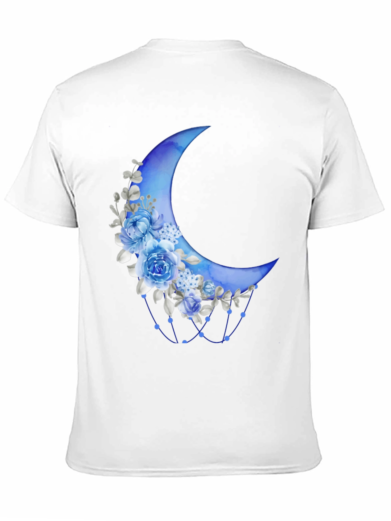 Floral Crescent Moon Black T-Shirt