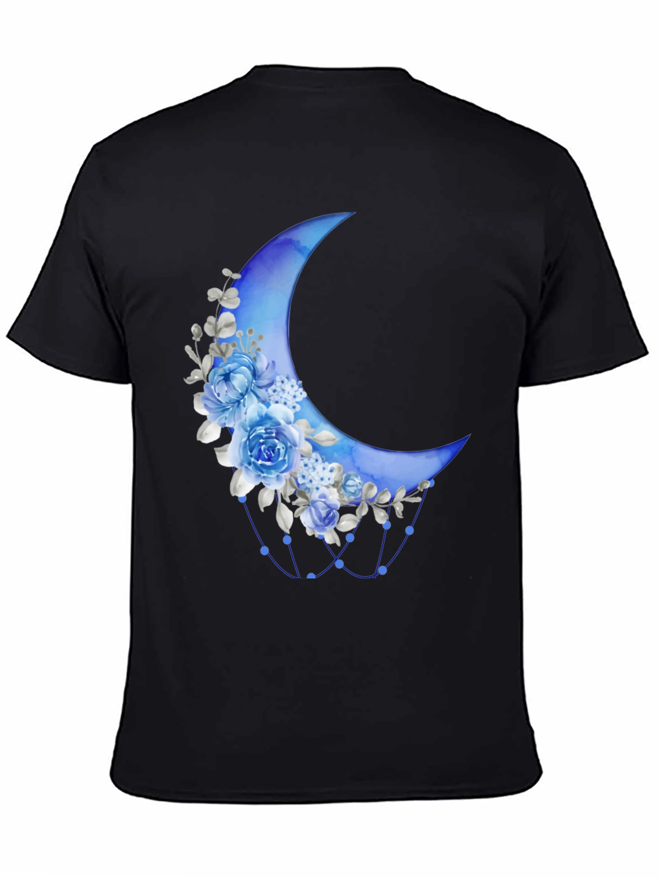 Floral Crescent Moon Black T-Shirt