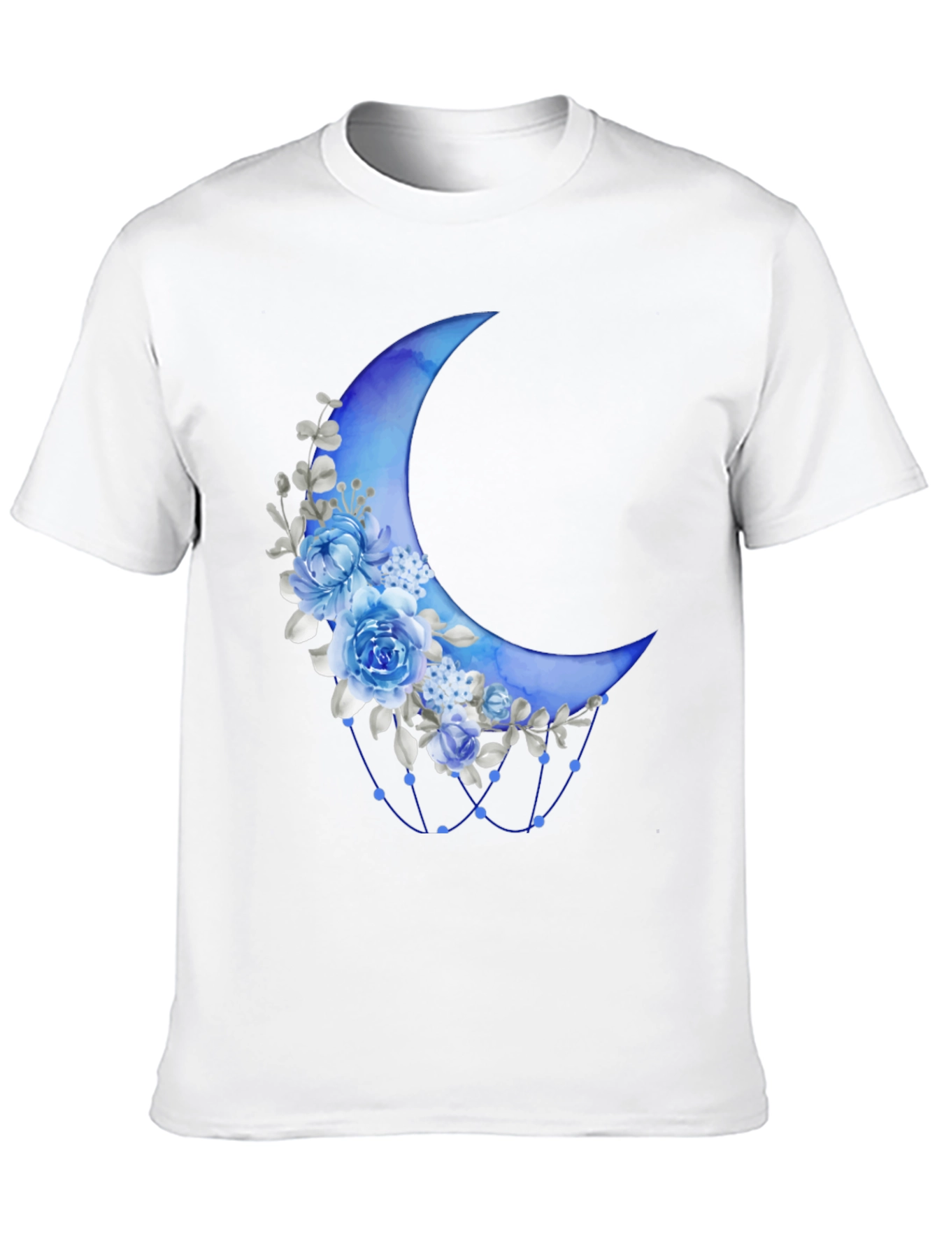 Floral Crescent Moon Black T-Shirt