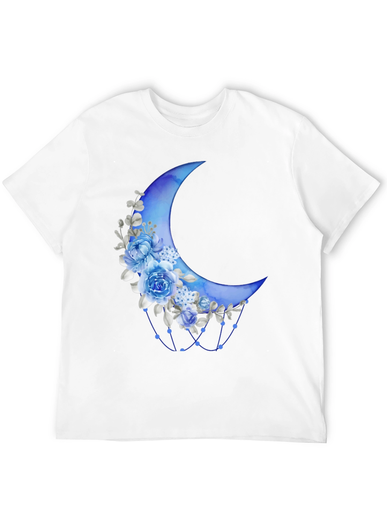Floral Crescent Moon Black T-Shirt