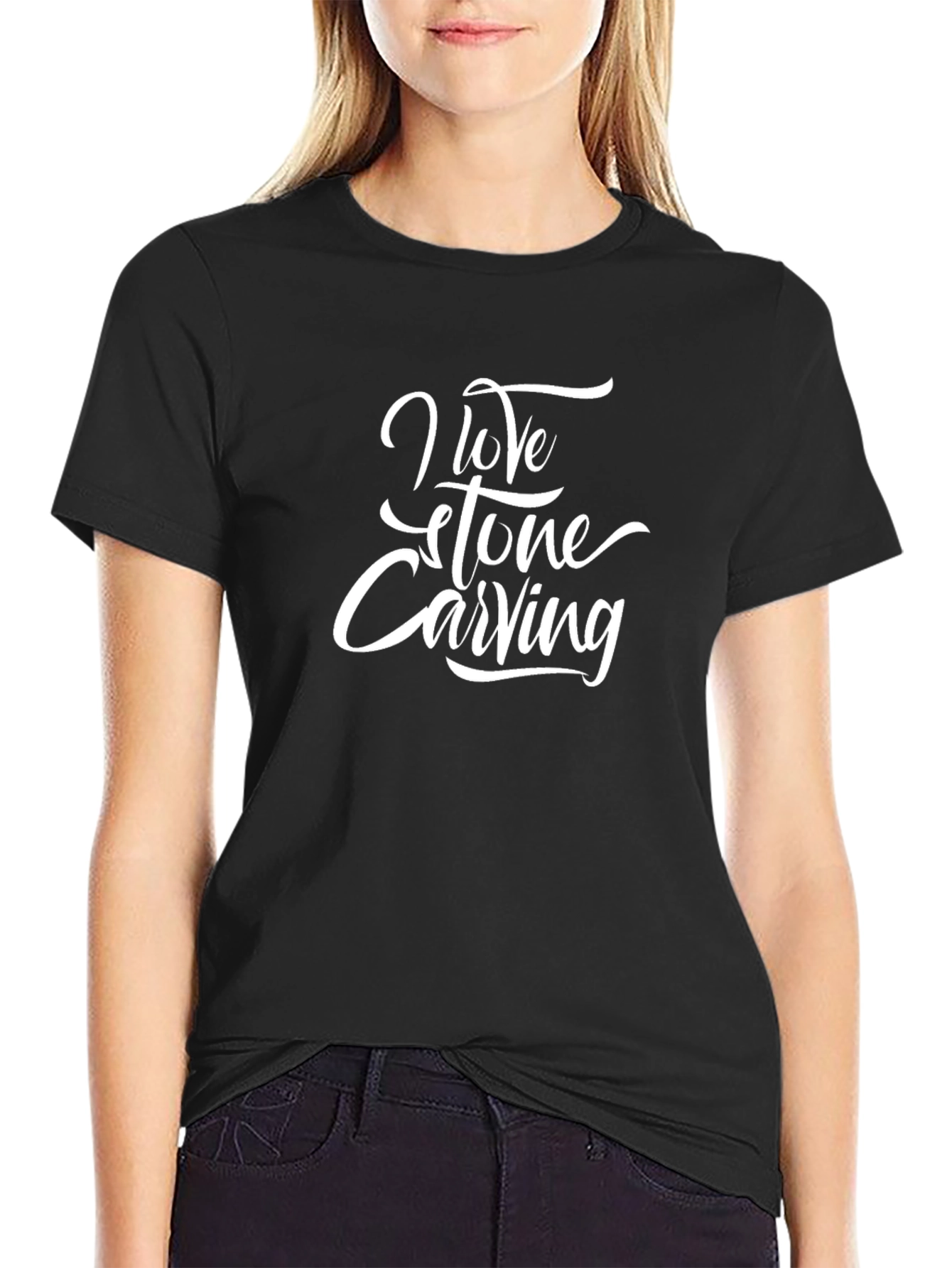 I Love Stone Carving Black T-Shirt