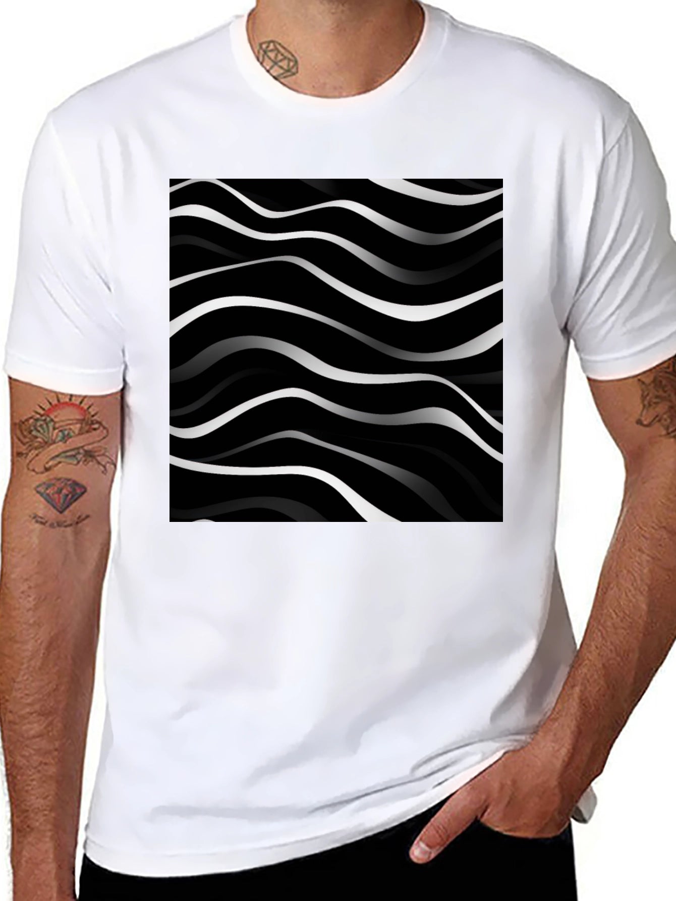 Abstract Wave Pattern Black T-Shirt