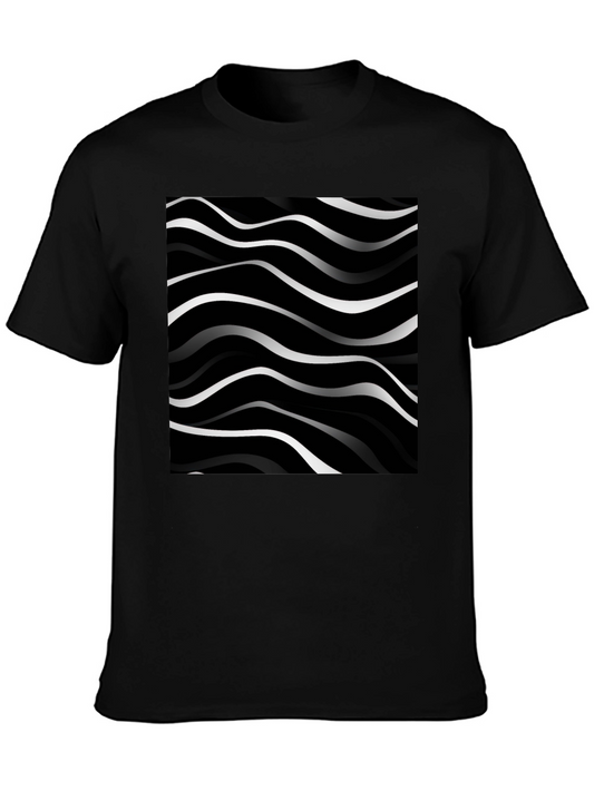 Abstract Wave Pattern Black T-Shirt