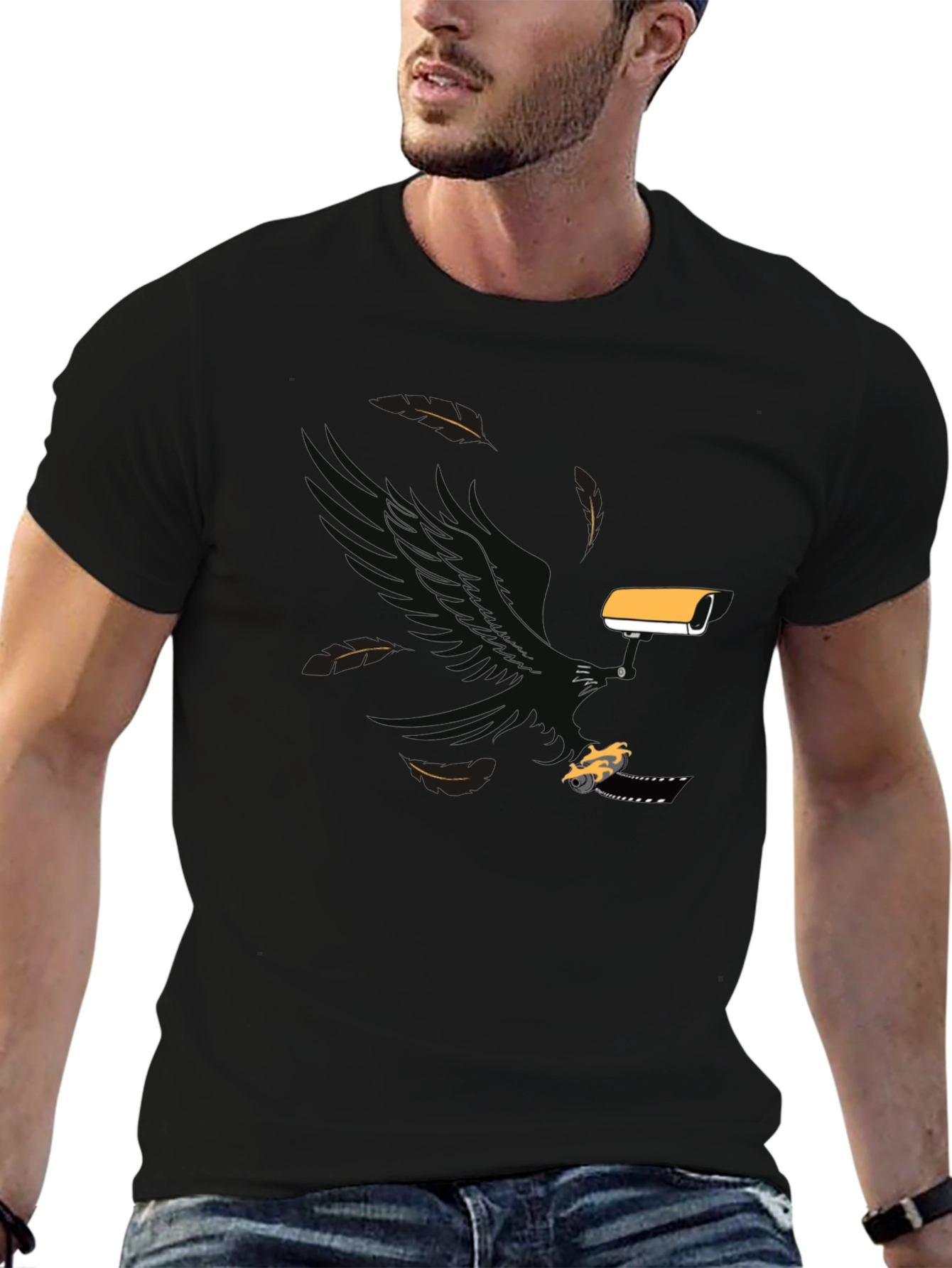 Surveillance T-Shirt: Eagle Camera & Car Graphic Tee