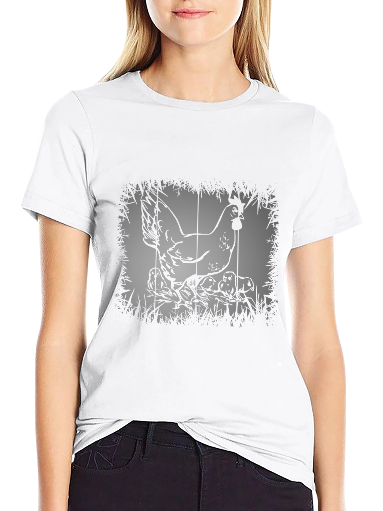 Chicken and Chicks Graphic Tee - Black Cotton T-Shirt