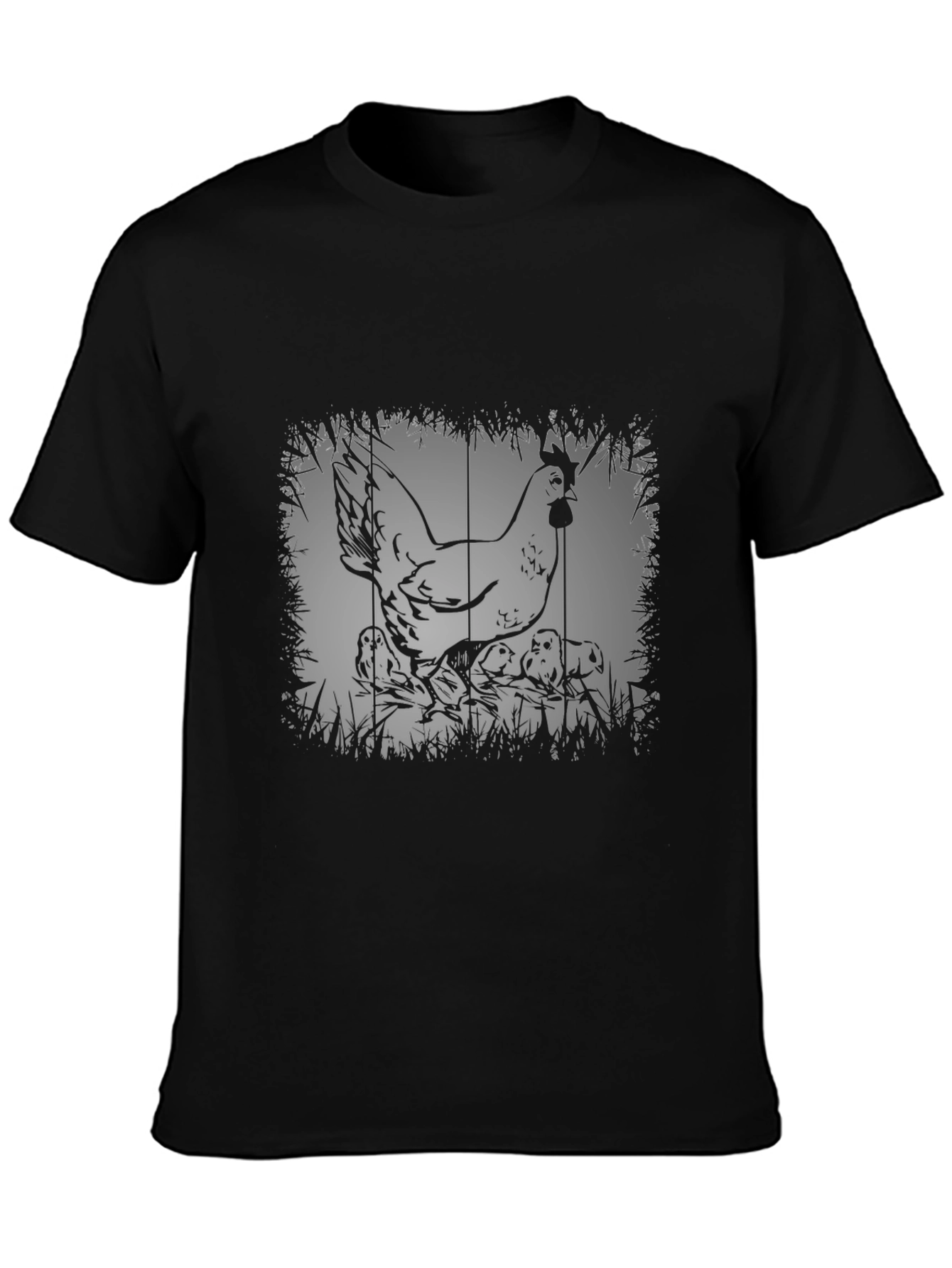 Chicken and Chicks Graphic Tee - Black Cotton T-Shirt
