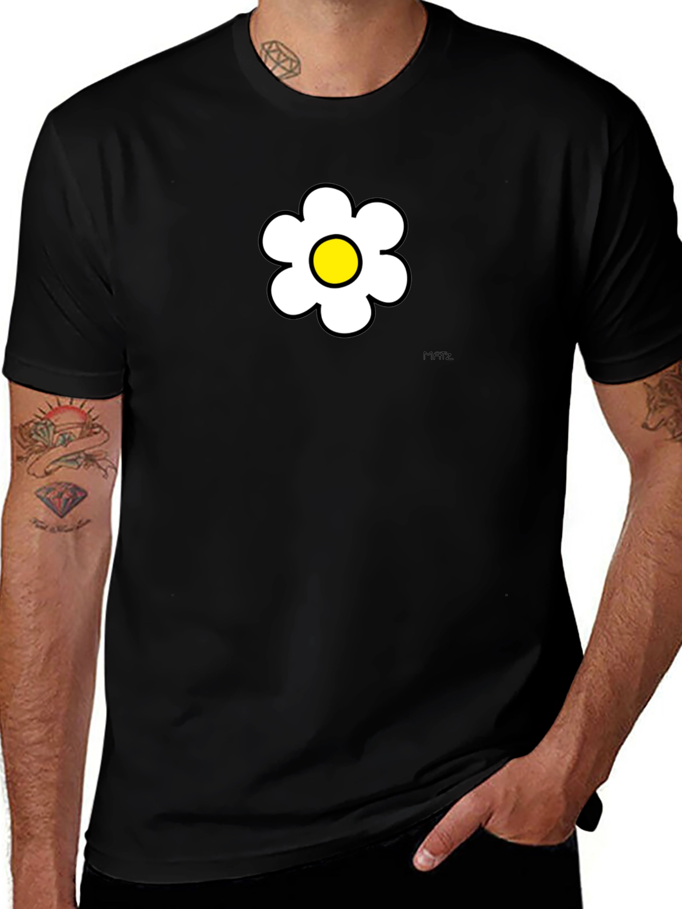Daisy Flower Graphic Tee - Black Cotton Casual Shirt