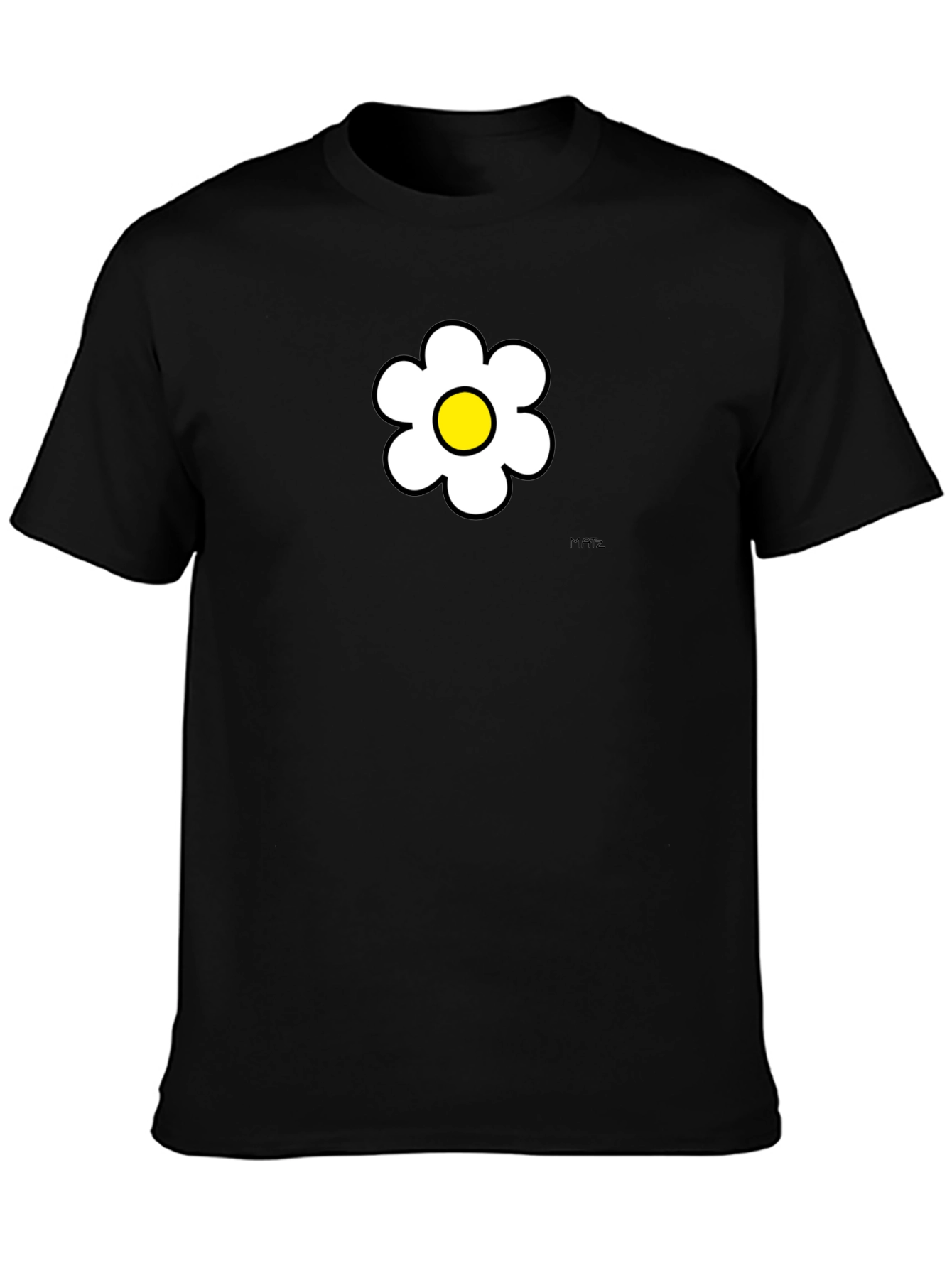Daisy Flower Graphic Tee - Black Cotton Casual Shirt