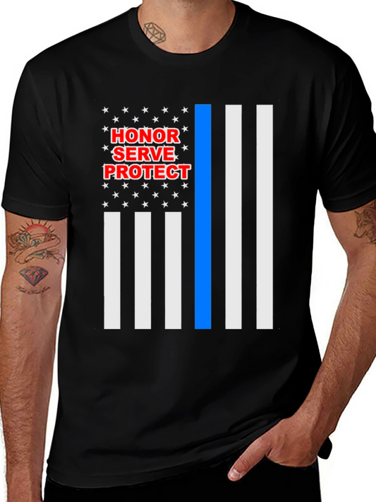 Honor Serve Protect T-Shirt - Thin Blue Line Flag