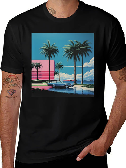 Miami Vice Style T-Shirt Retro Car & Palms