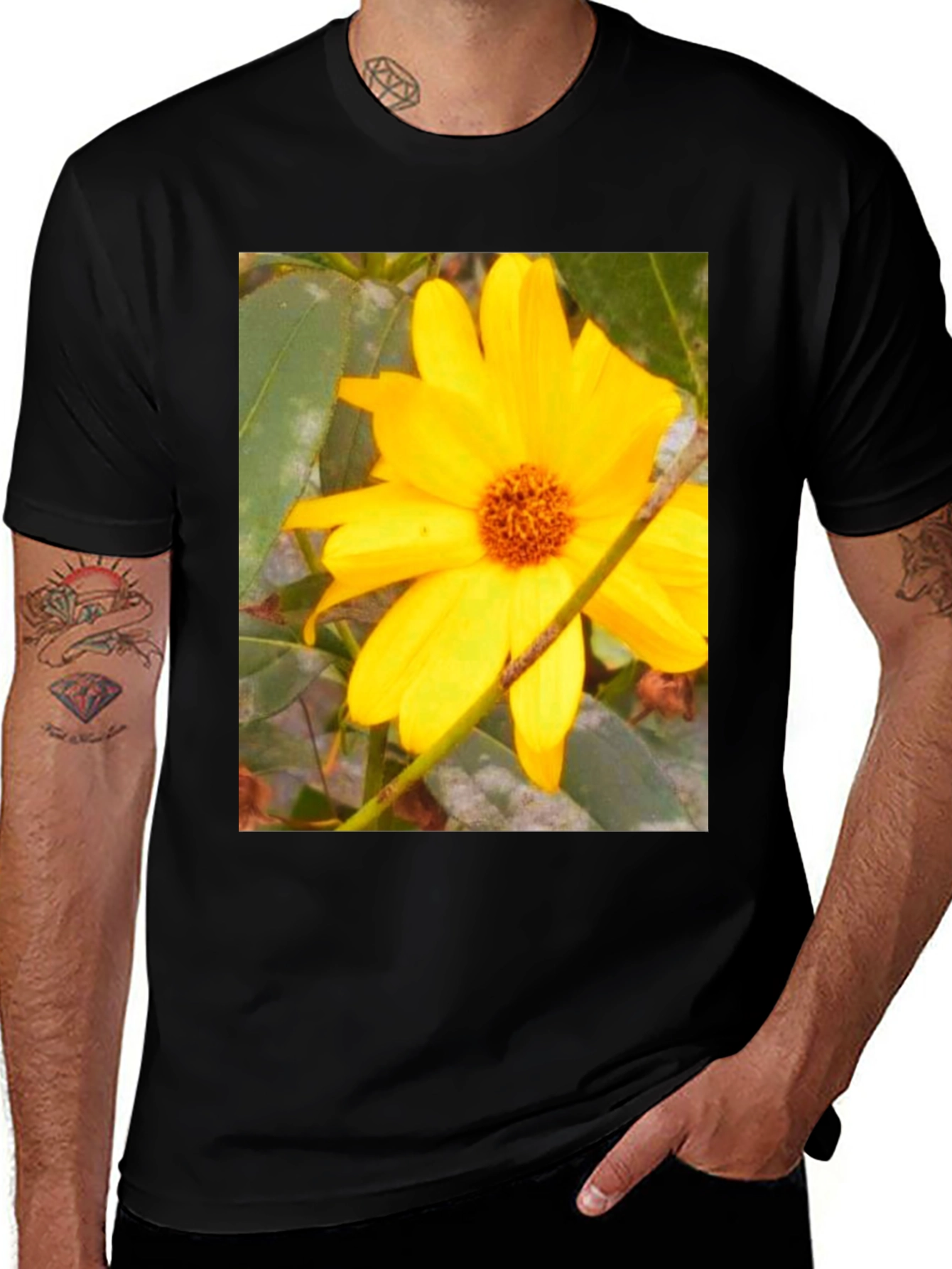 Sunflower Print Black T-Shirt