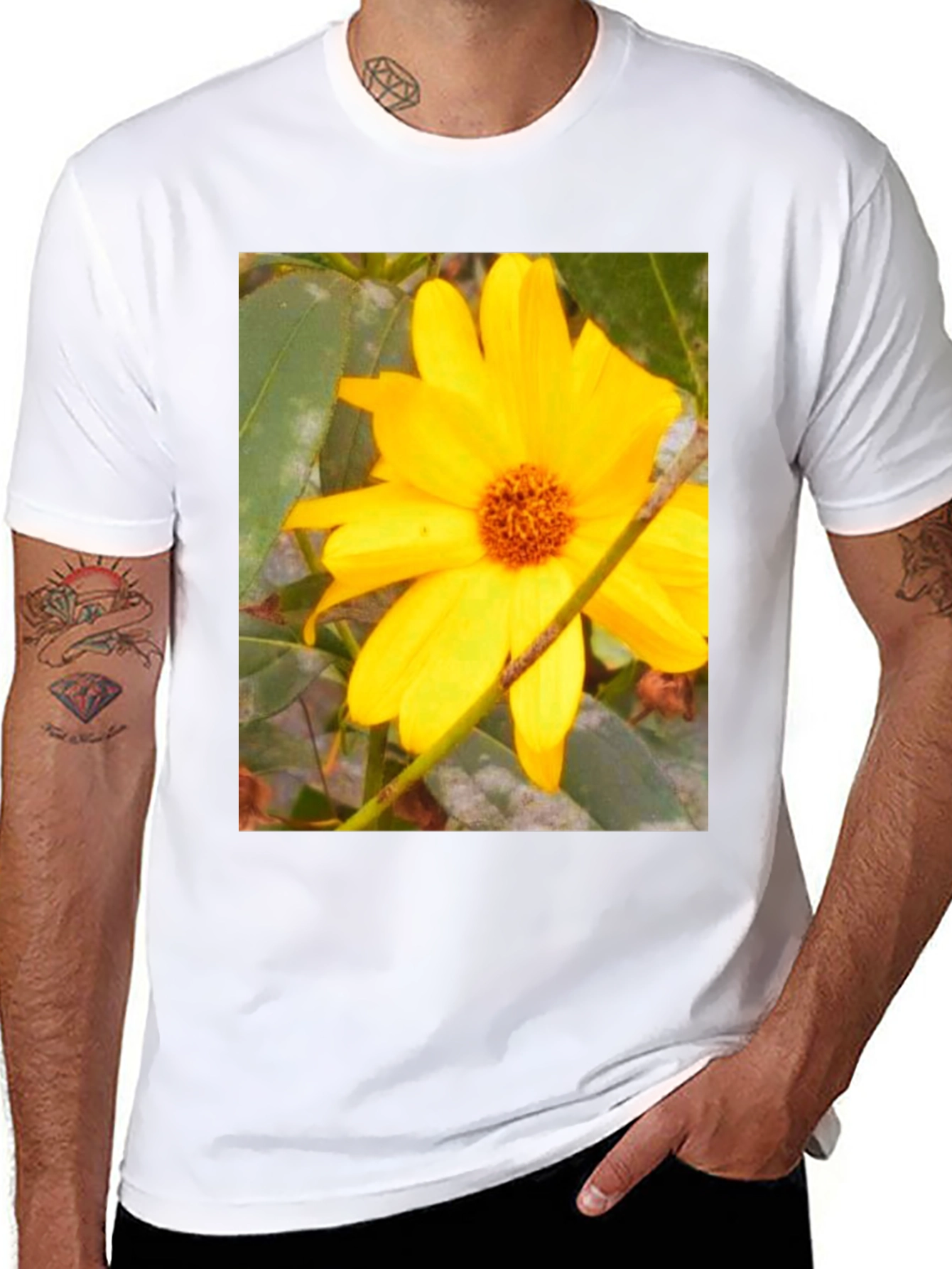 Sunflower Print Black T-Shirt
