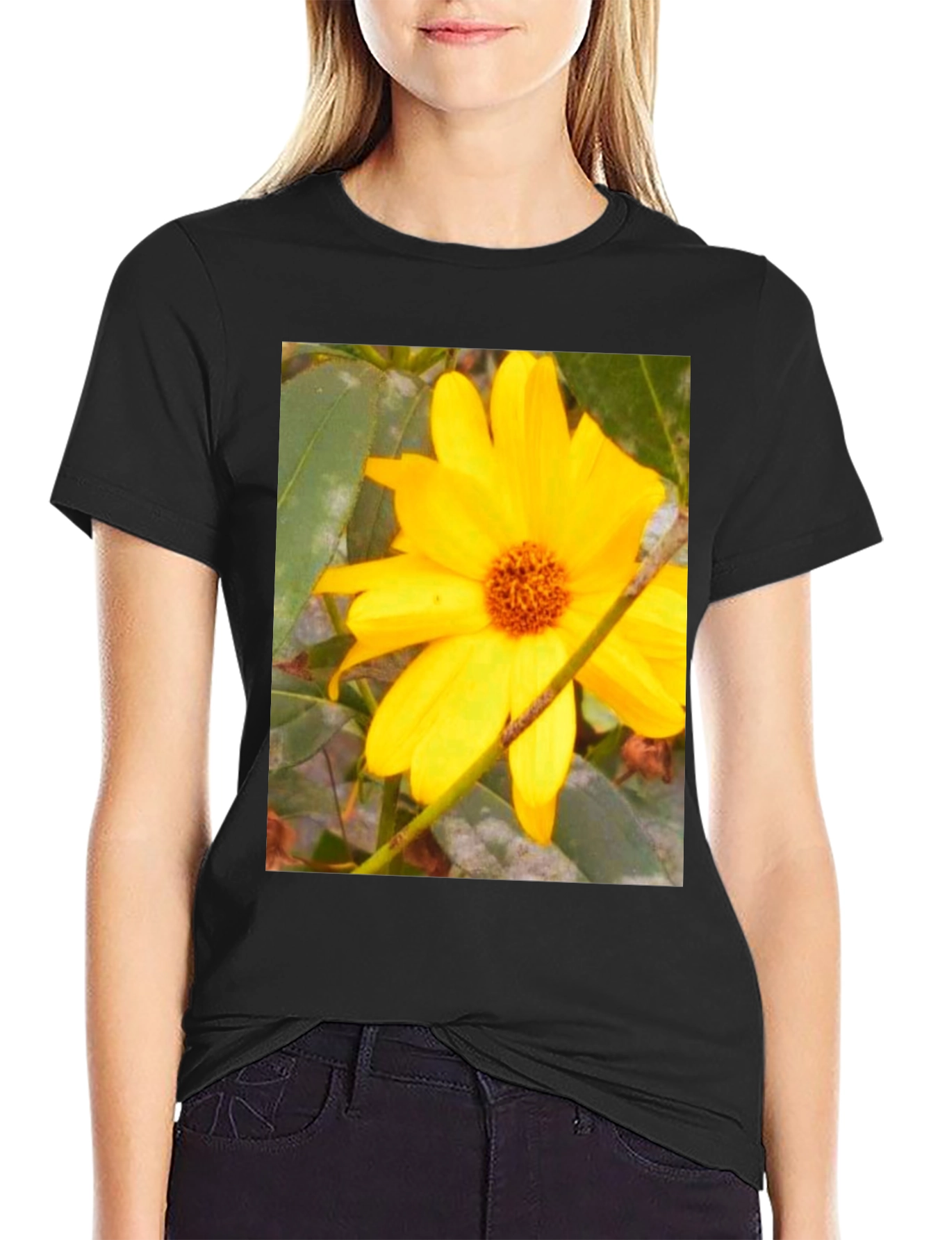 Sunflower Print Black T-Shirt