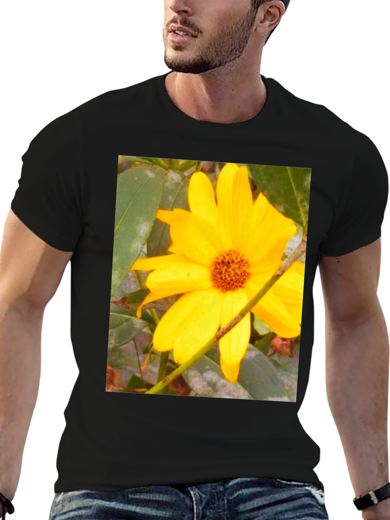 Sunflower Print Black T-Shirt