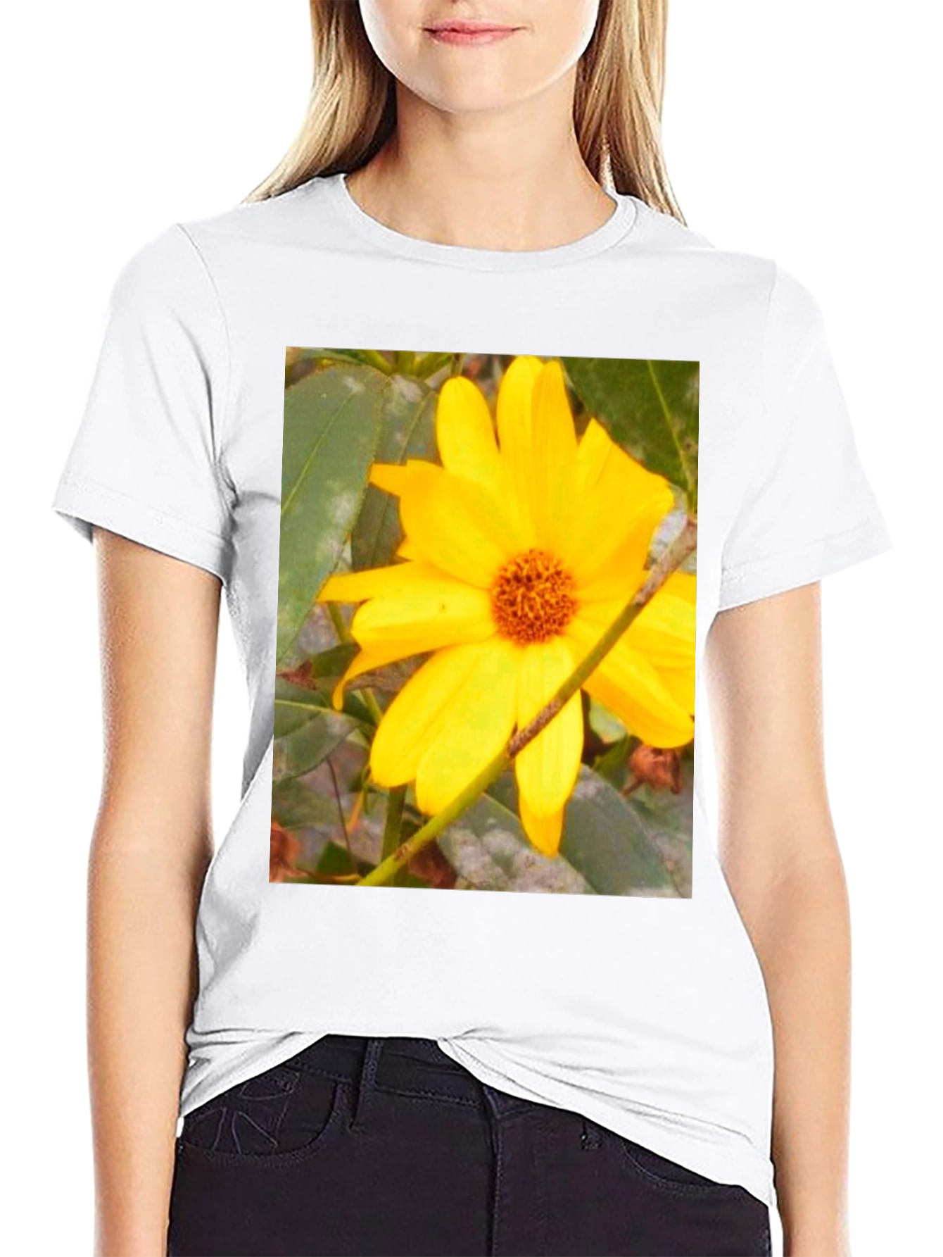 Sunflower Print Black T-Shirt