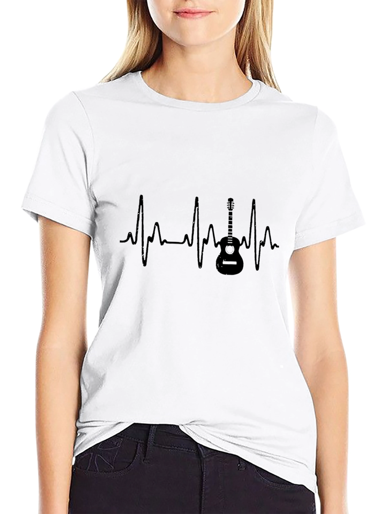 Guitar Heartbeat Graphic Tee - Black