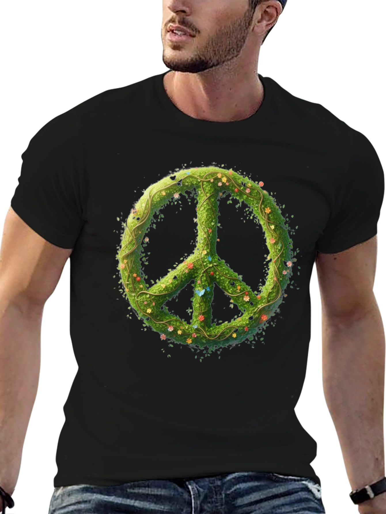 Nature Peace Sign Black Graphic Tee