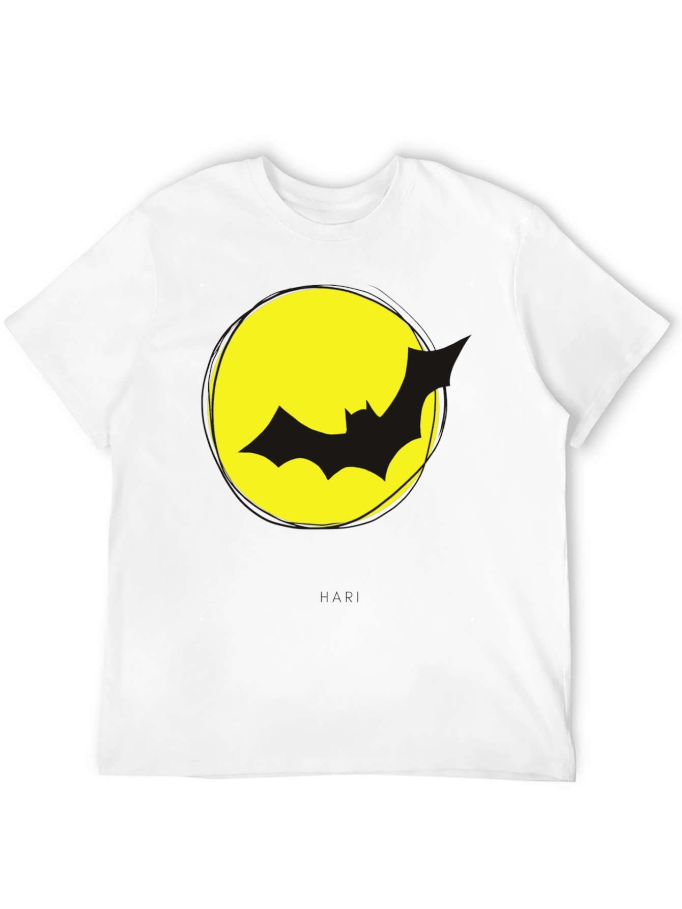 Bat Silhouette on Yellow Moon Graphic Tee - Black