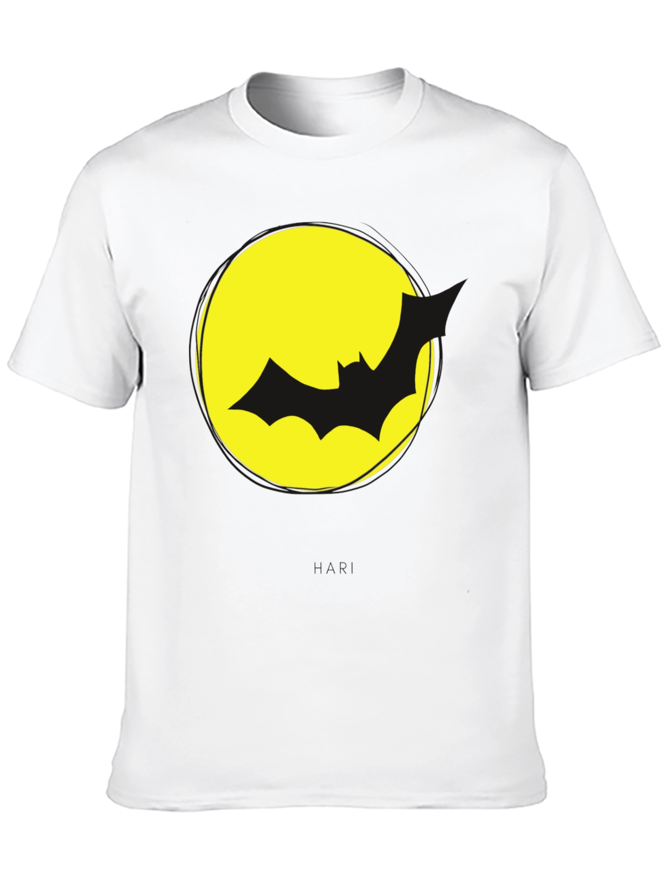 Bat Silhouette on Yellow Moon Graphic Tee - Black