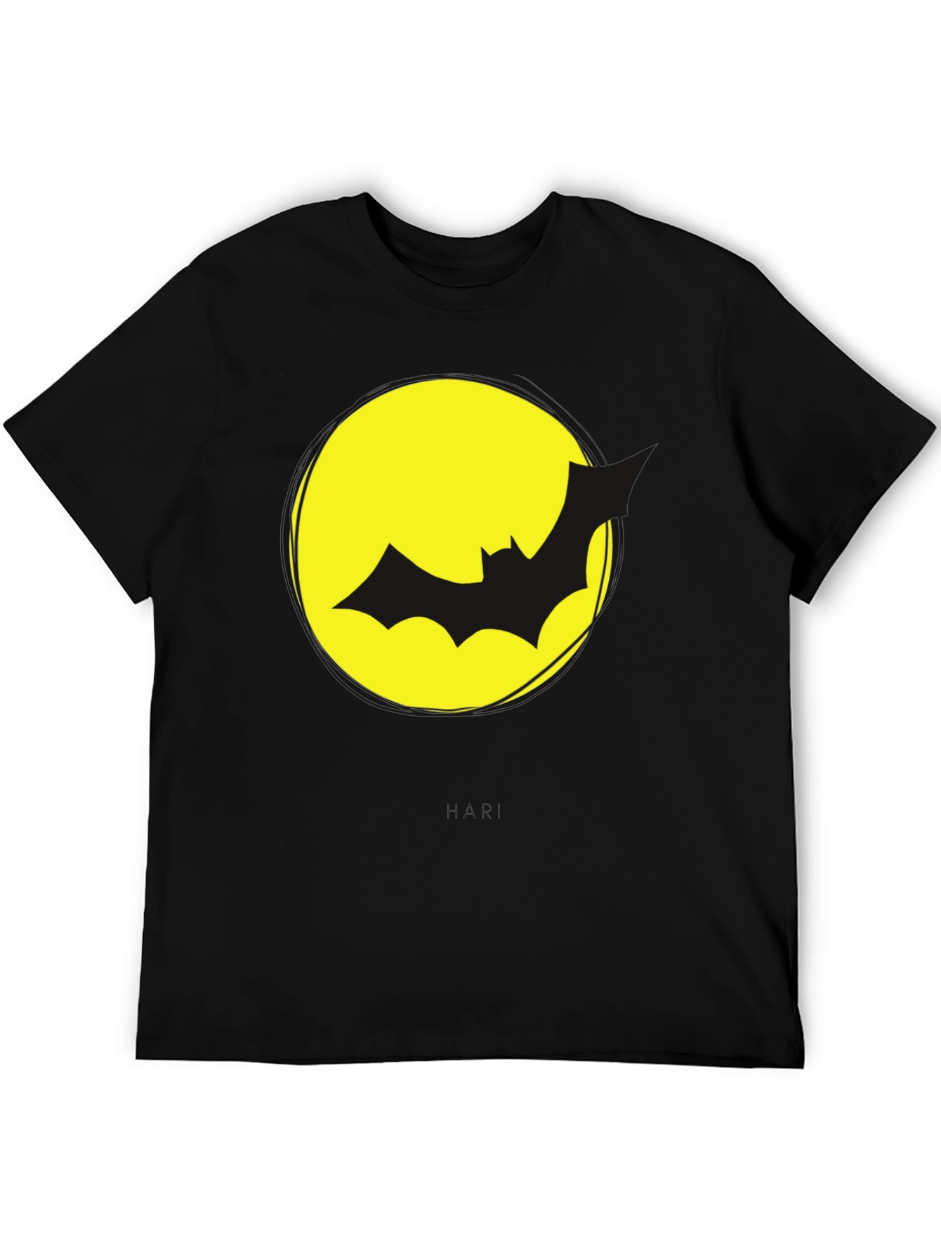 Bat Silhouette on Yellow Moon Graphic Tee - Black