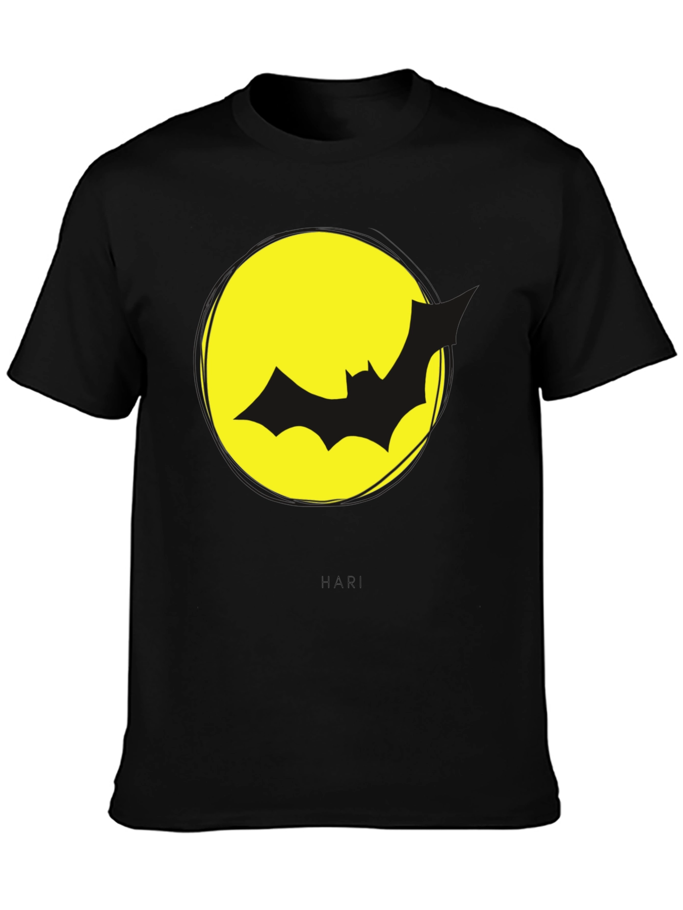 Bat Silhouette on Yellow Moon Graphic Tee - Black