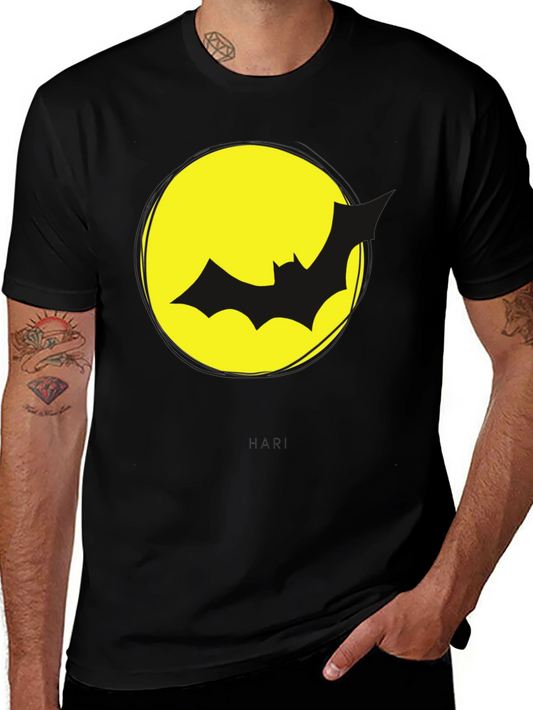 Bat Silhouette on Yellow Moon Graphic Tee - Black