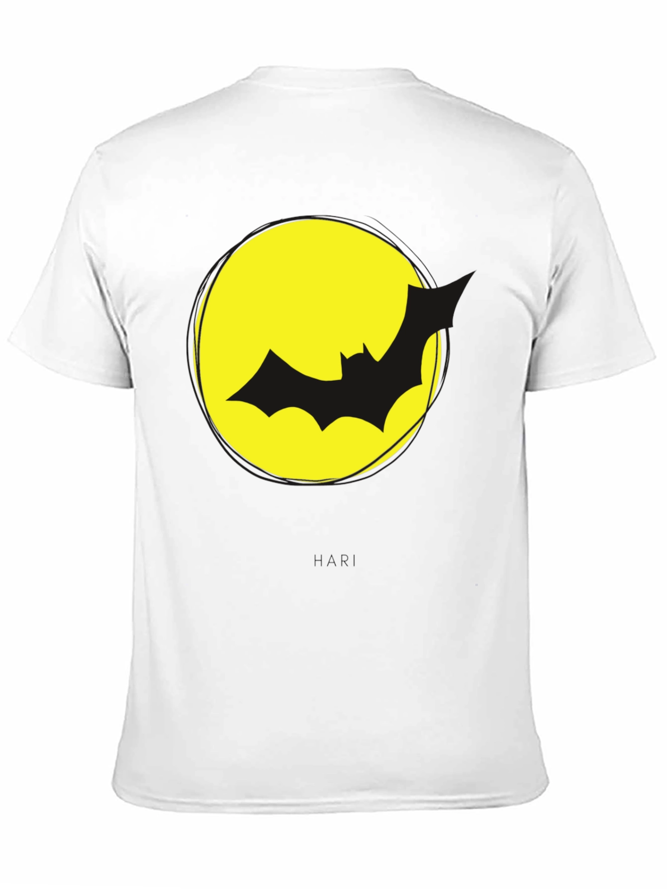 Bat Silhouette on Yellow Moon Graphic Tee - Black
