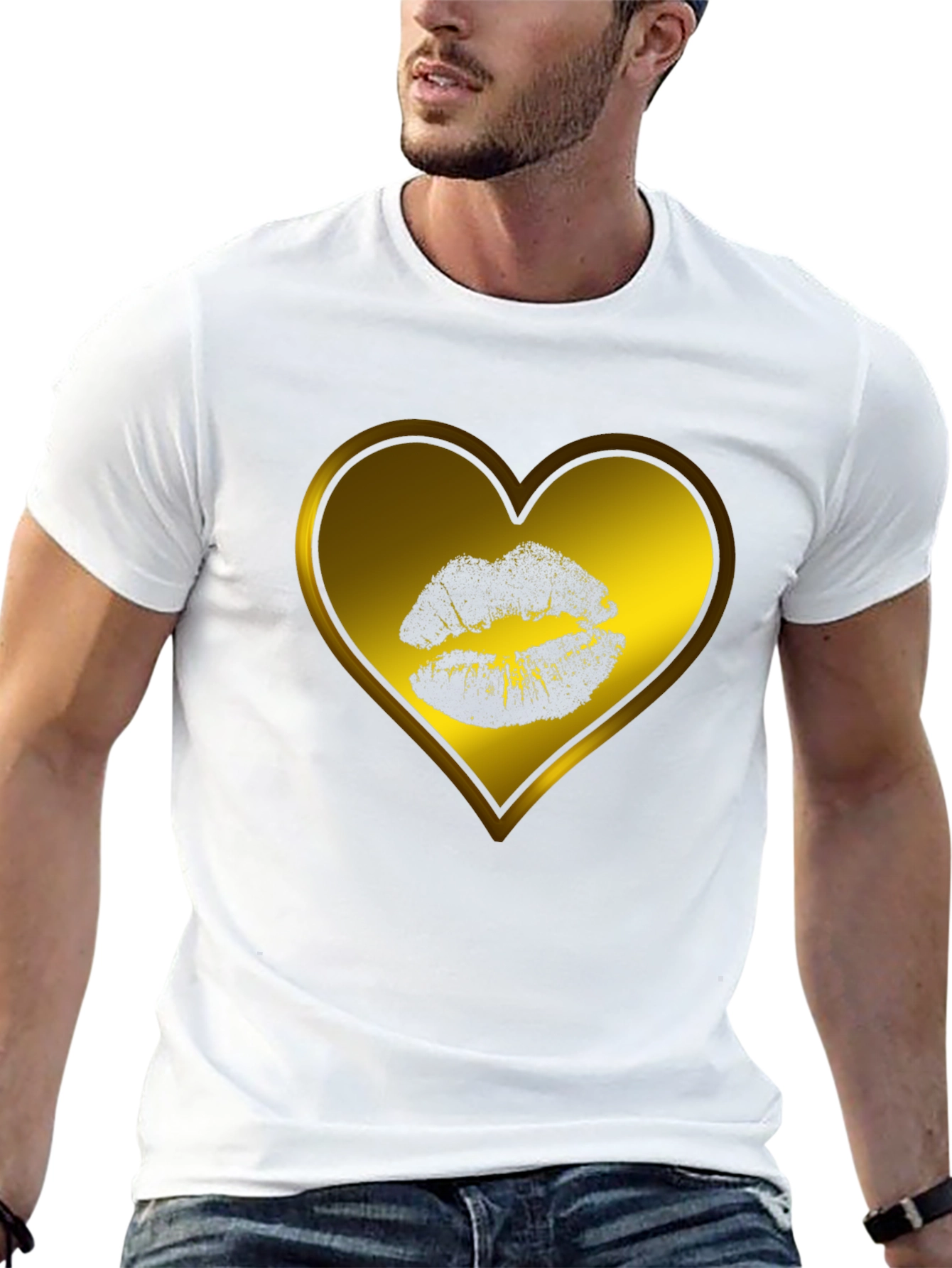 Heart Kiss Graphic Tee - Black Casual T-Shirt