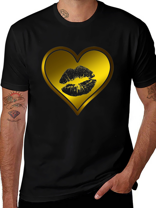 Heart Kiss Graphic Tee - Black Casual T-Shirt