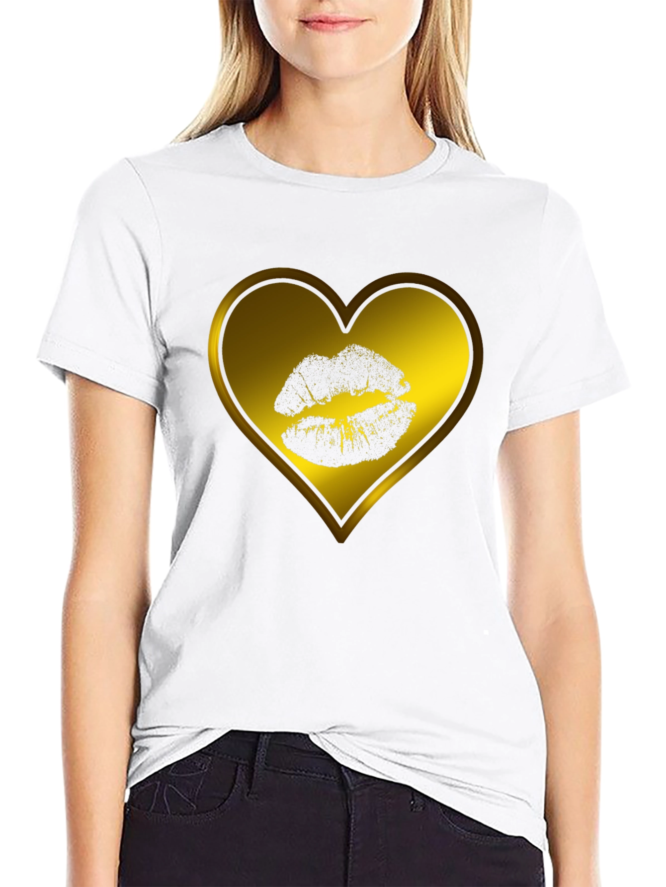 Heart Kiss Graphic Tee - Black Casual T-Shirt
