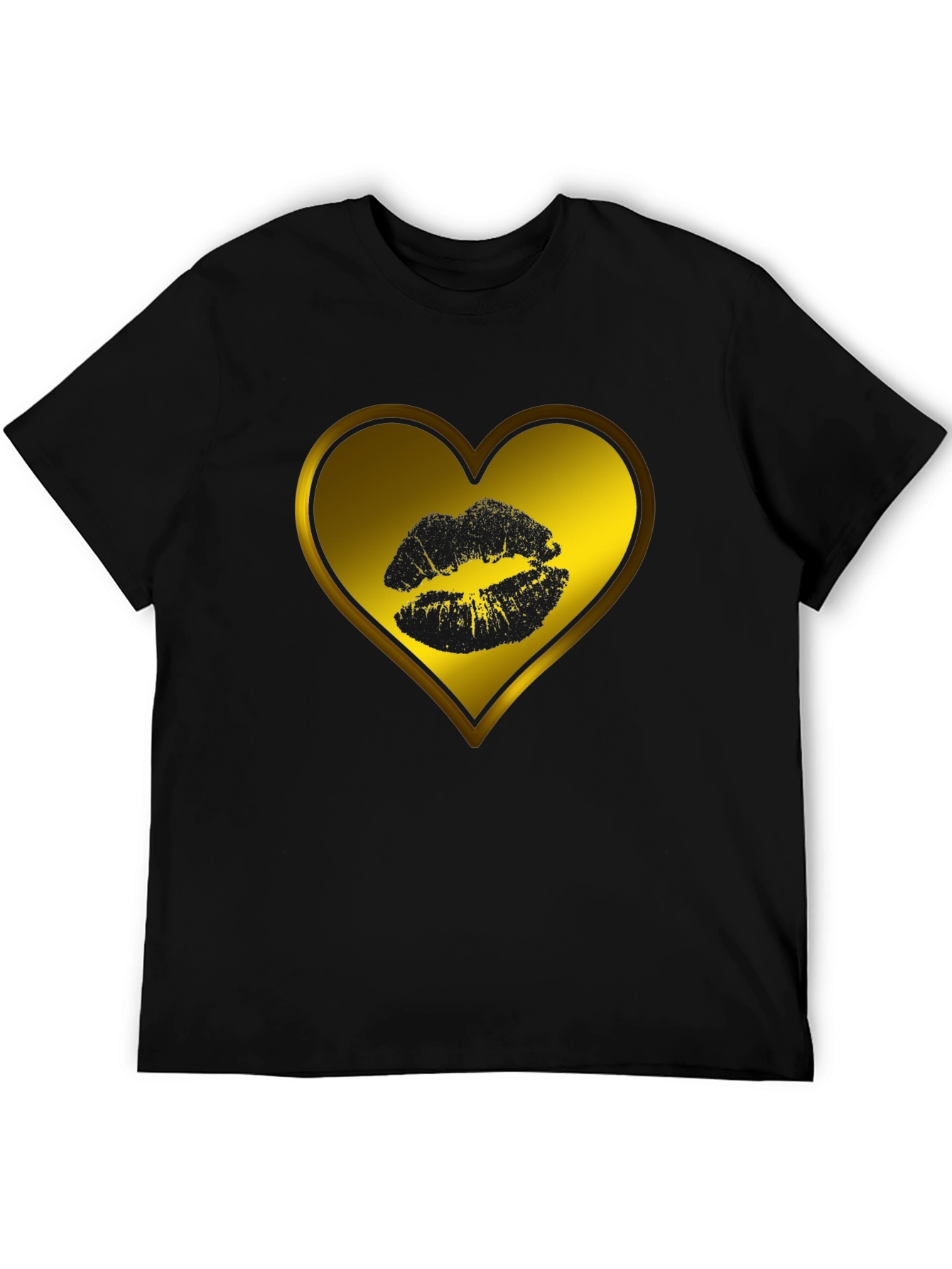 Heart Kiss Graphic Tee - Black Casual T-Shirt