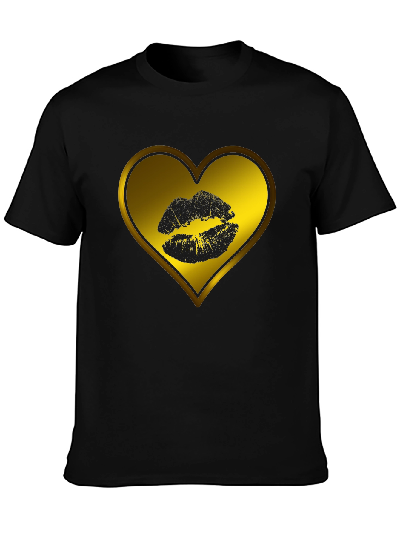 Heart Kiss Graphic Tee - Black Casual T-Shirt