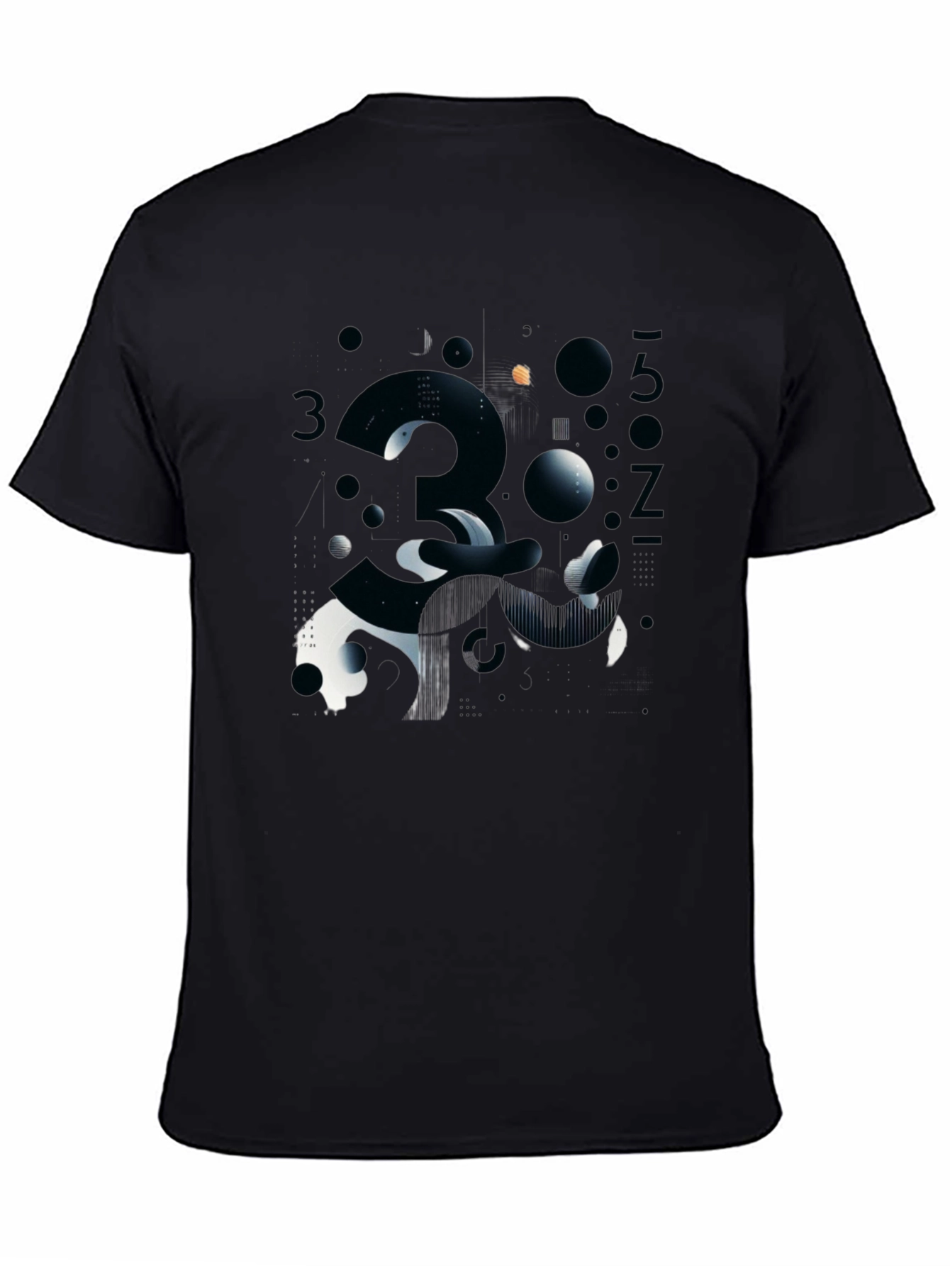 Abstract Number Graphic Print Black T-Shirt
