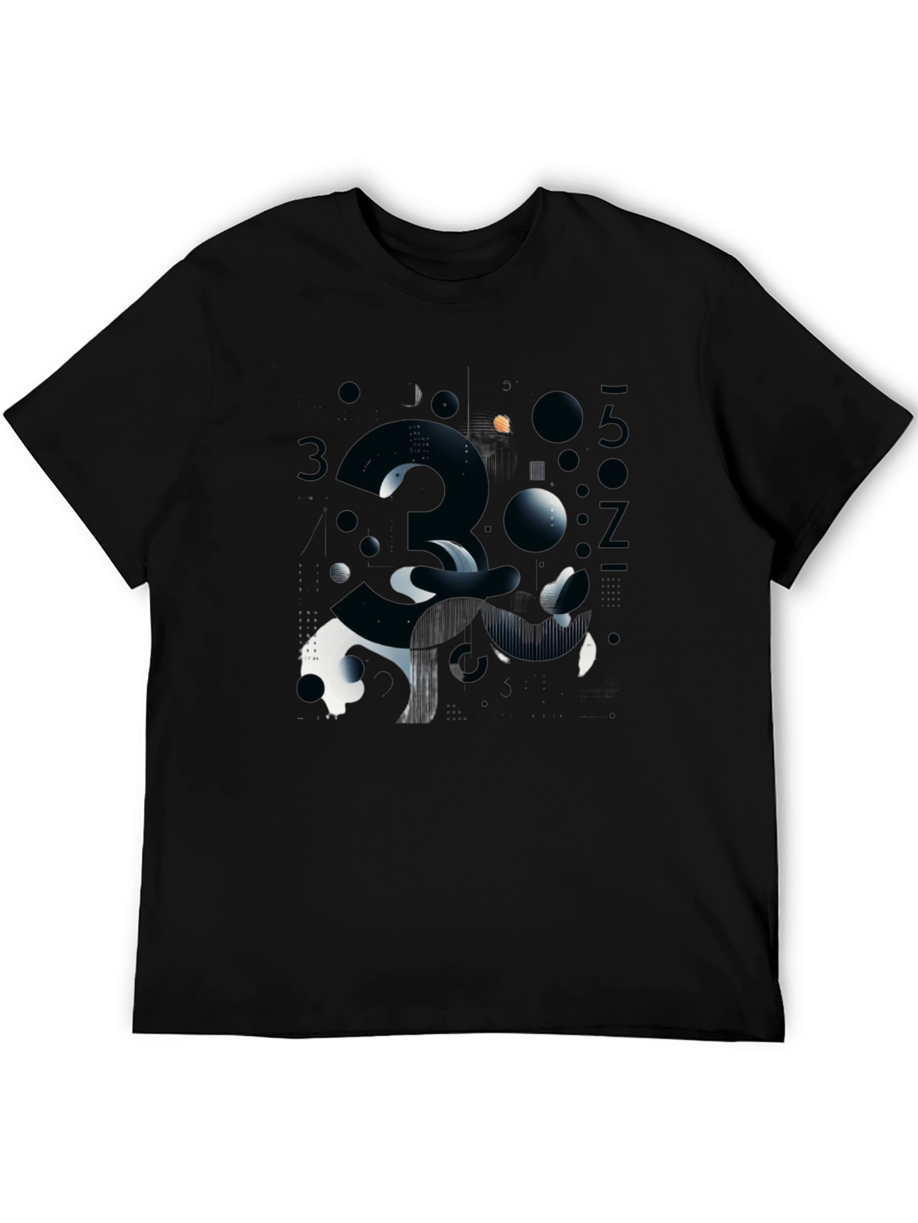 Abstract Number Graphic Print Black T-Shirt