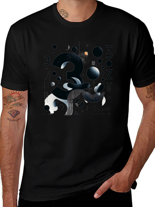 Abstract Number Graphic Print Black T-Shirt