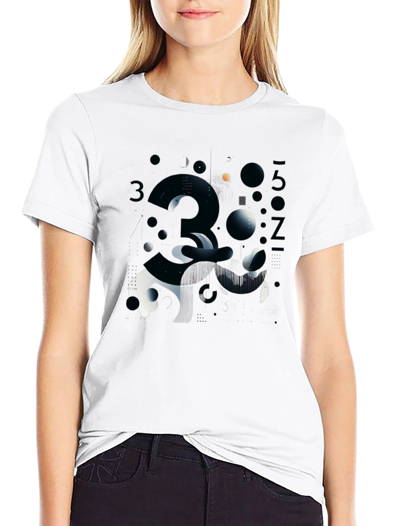 Abstract Number Graphic Print Black T-Shirt