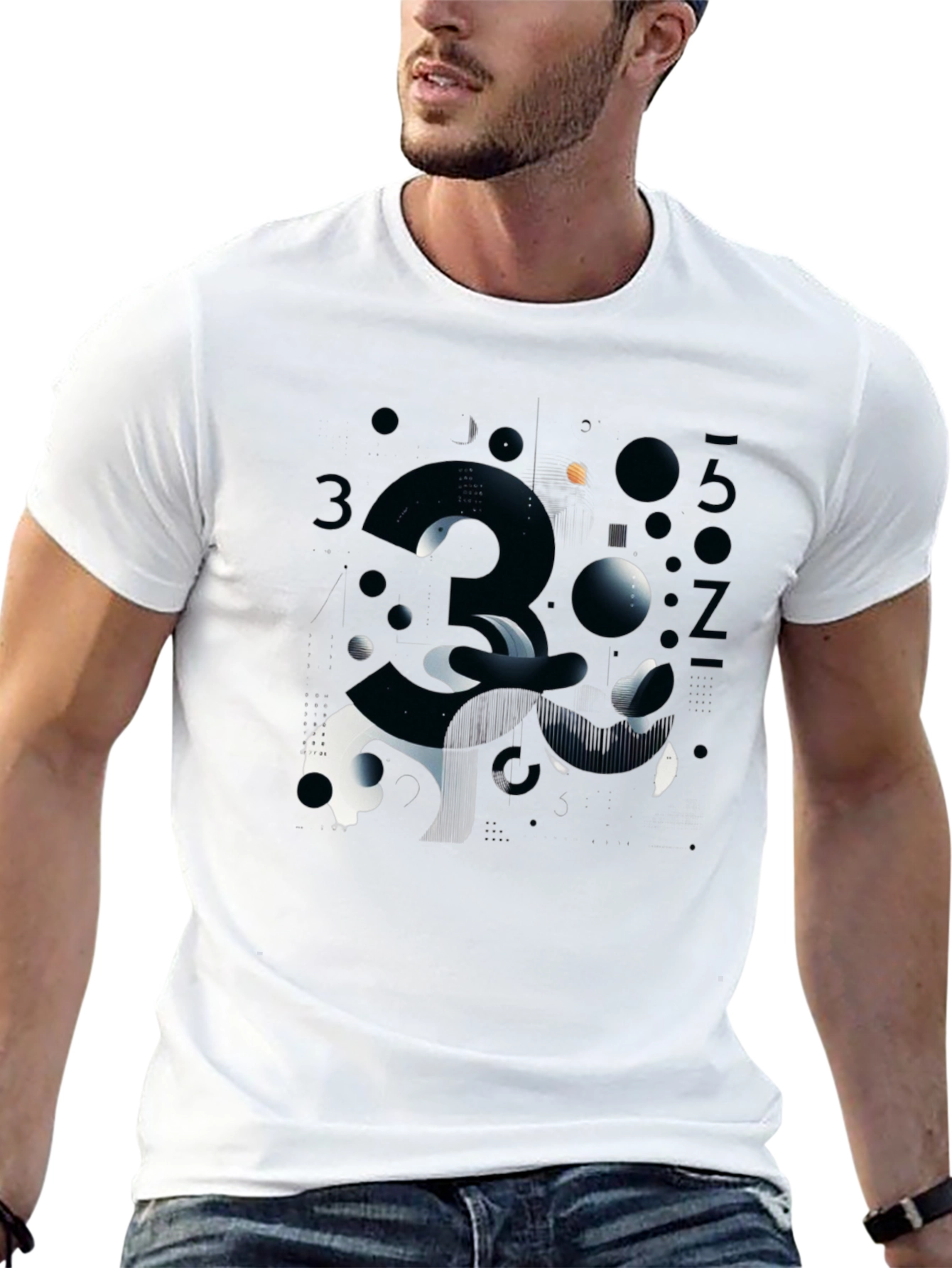 Abstract Number Graphic Print Black T-Shirt