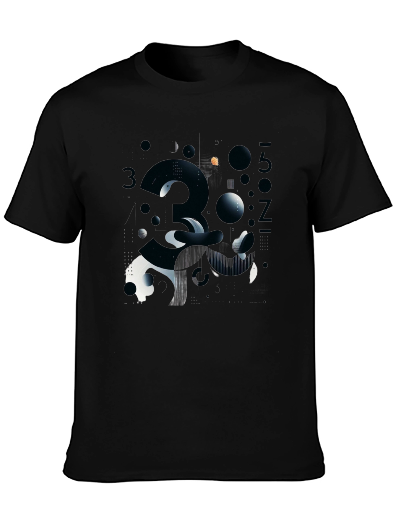 Abstract Number Graphic Print Black T-Shirt
